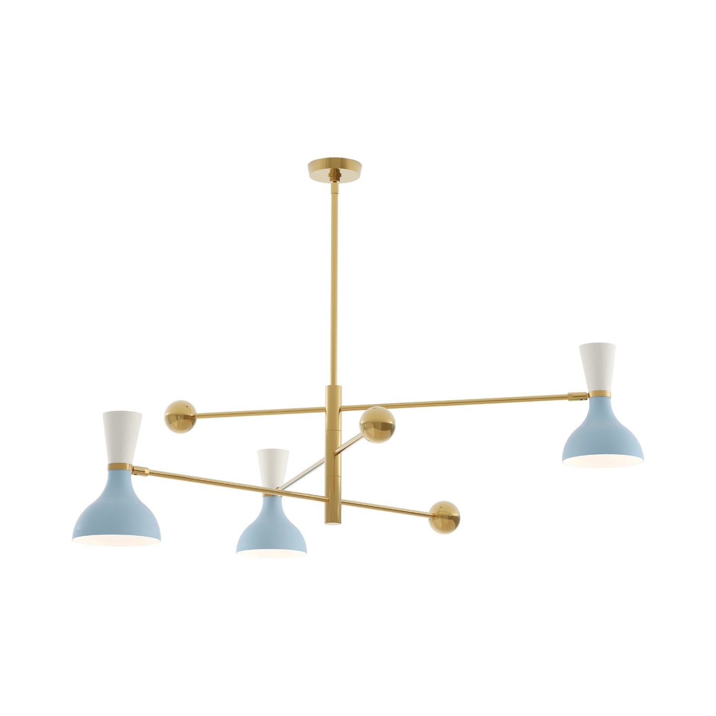 Clare Multi Light Pendant Light in Modern Brass/Baby Blue and Lily.