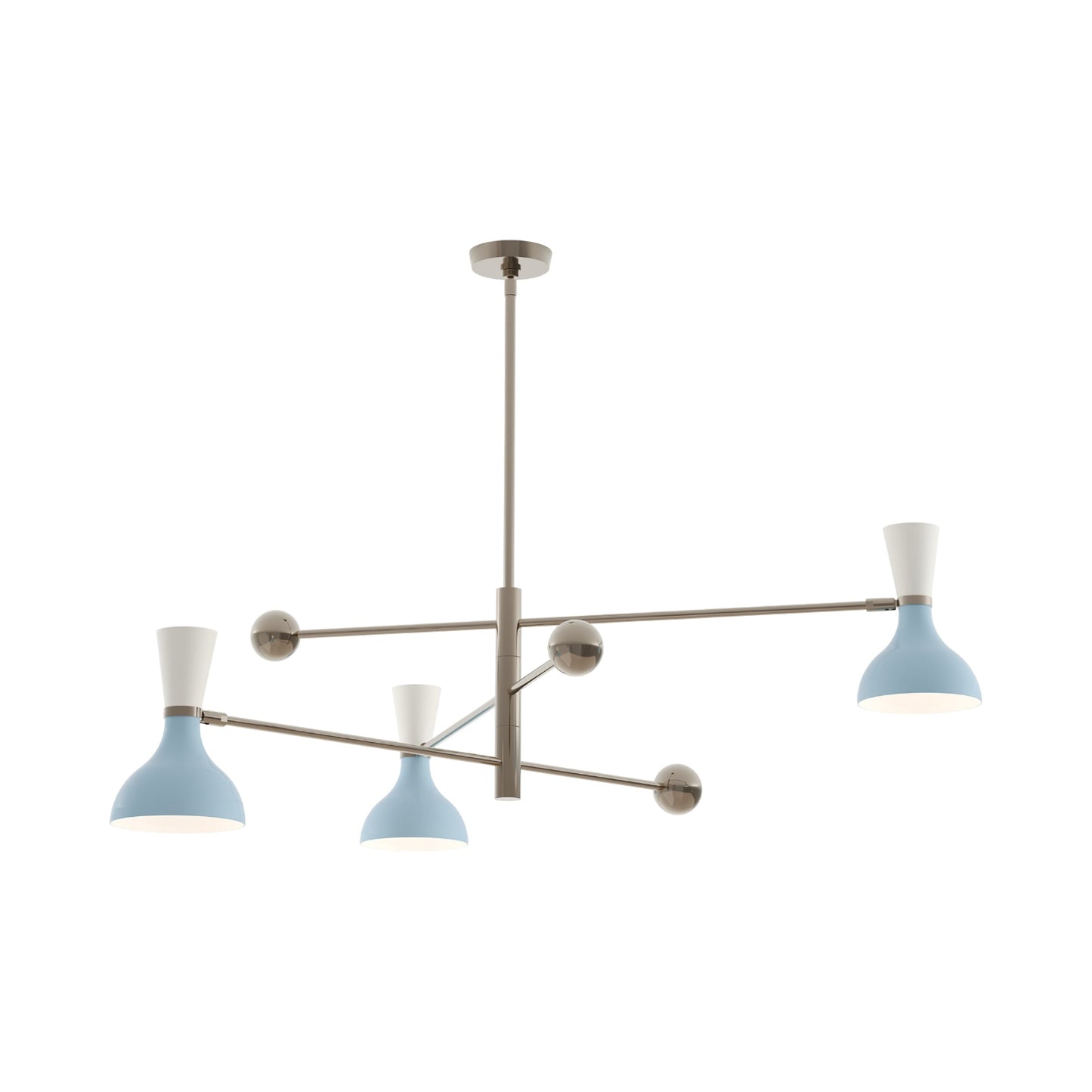 Clare Multi Light Pendant Light in Polished Nickel/Baby Blue and Lily.