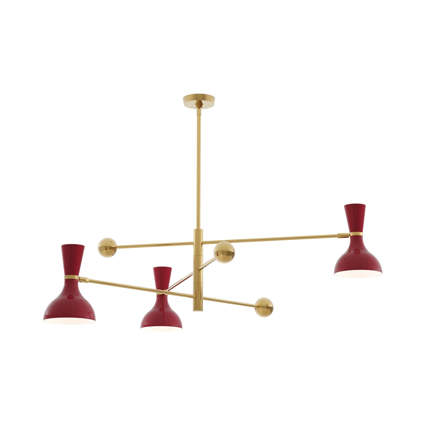 Clare Multi Light Pendant Light in Modern Brass/Oxblood.