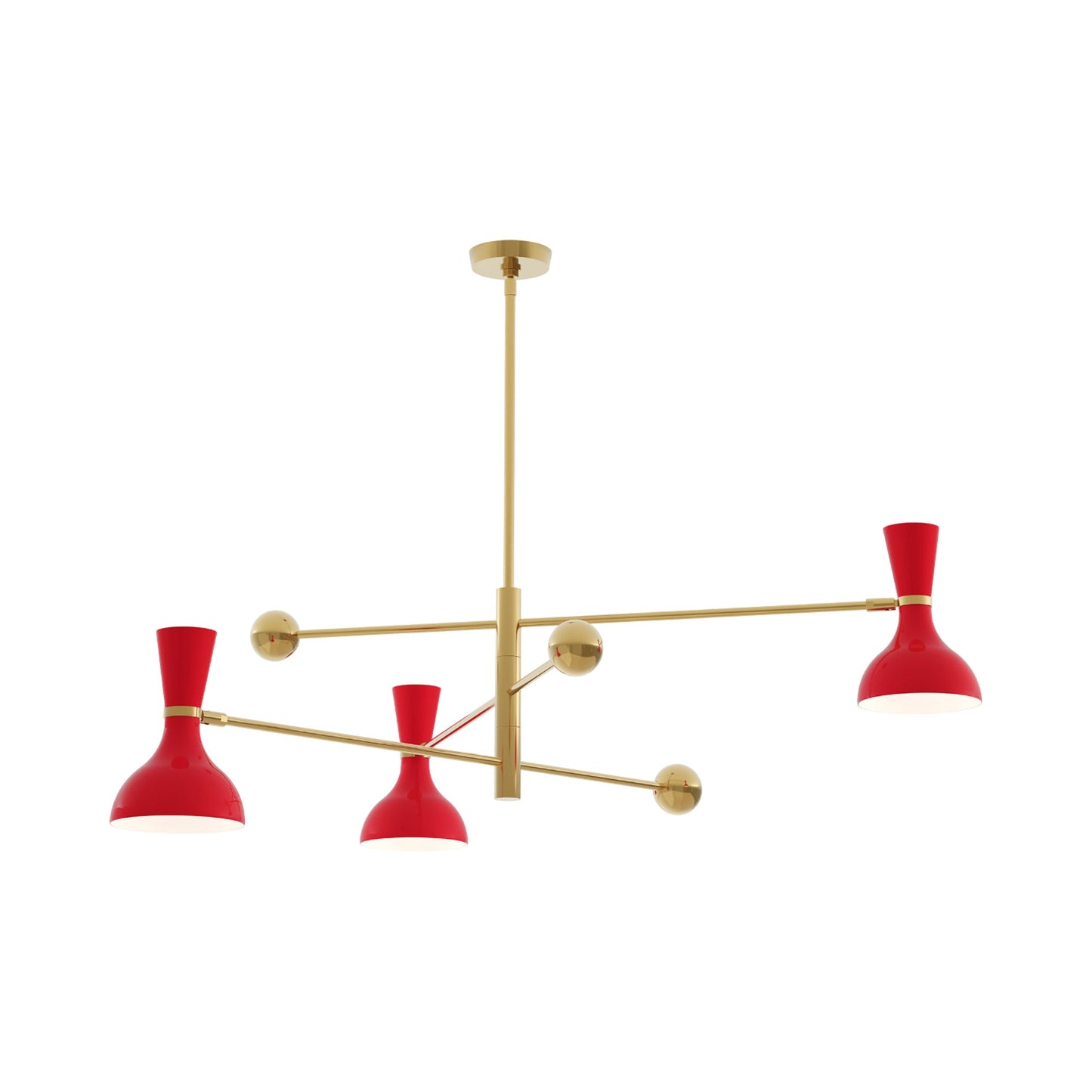 Clare Multi Light Pendant Light in Modern Brass/Ruby Red.