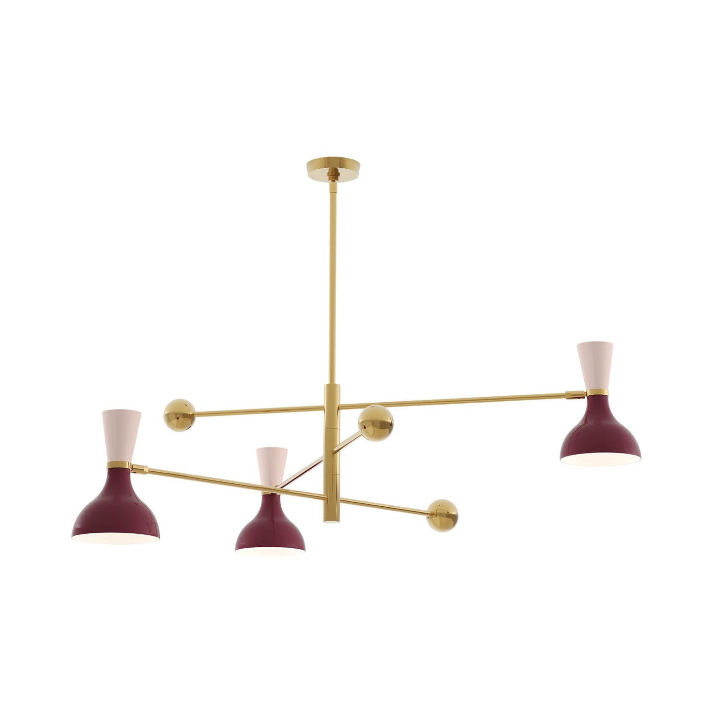 Clare Multi Light Pendant Light in Modern Brass/Sugar Plum and Rose Water.