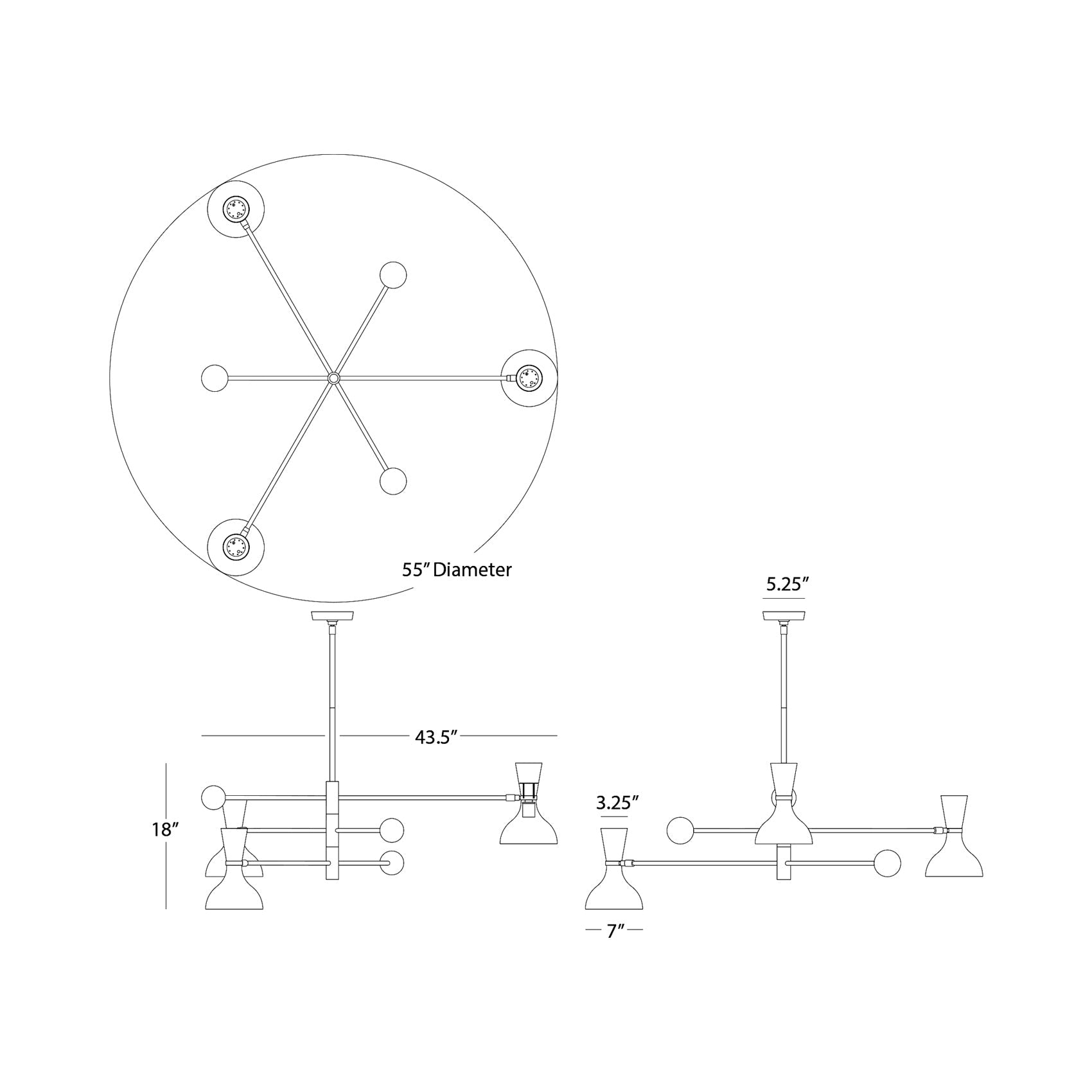 Clare Multi Light Pendant Light - line drawing.