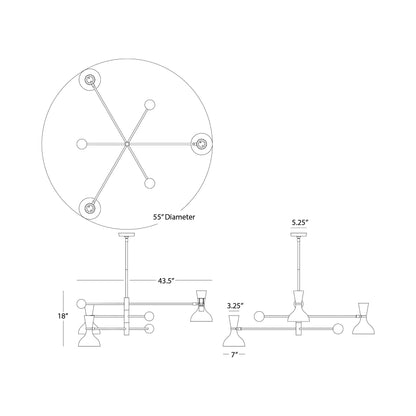 Clare Multi Light Pendant Light - line drawing.