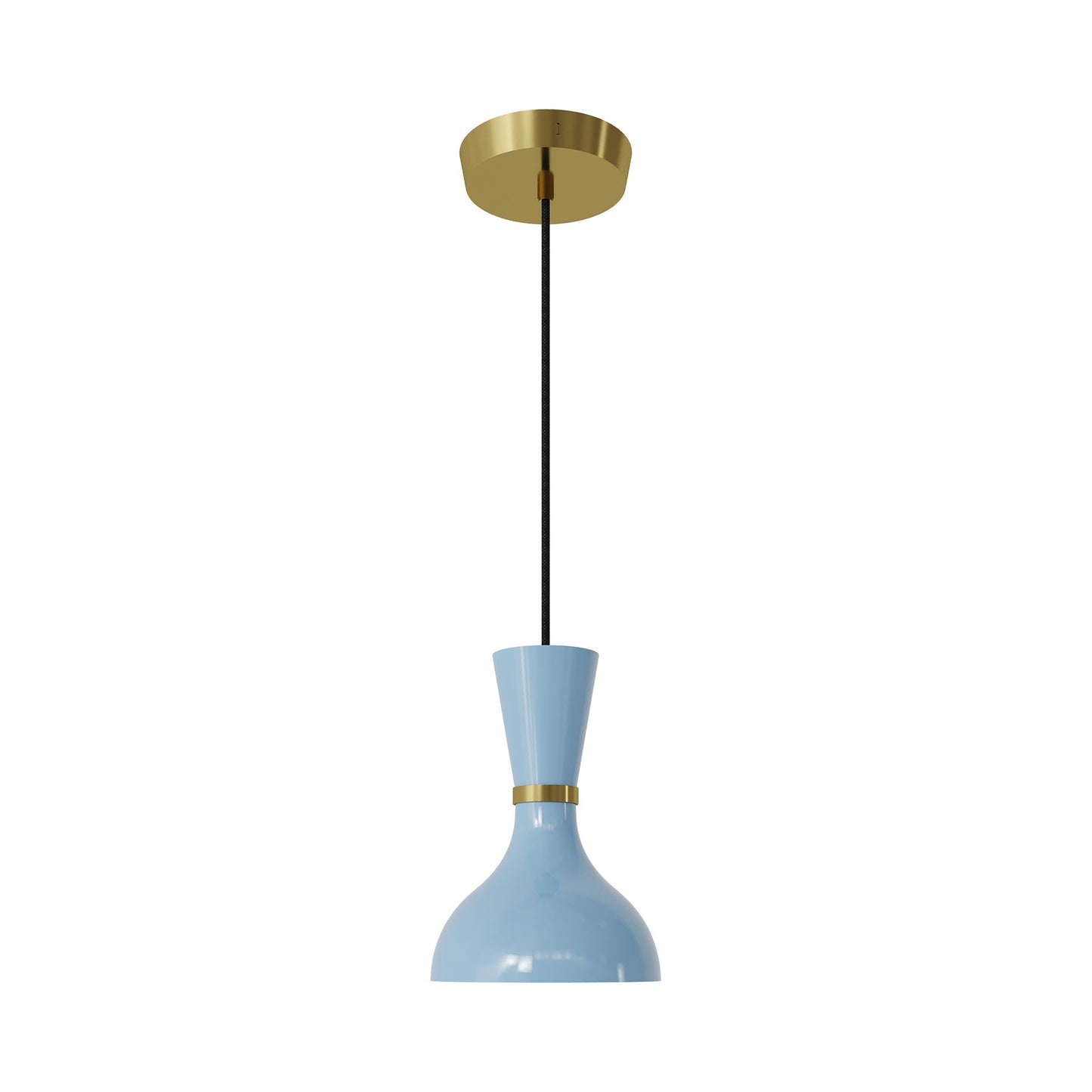 Clare Pendant Light in Modern Brass/Baby Blue.