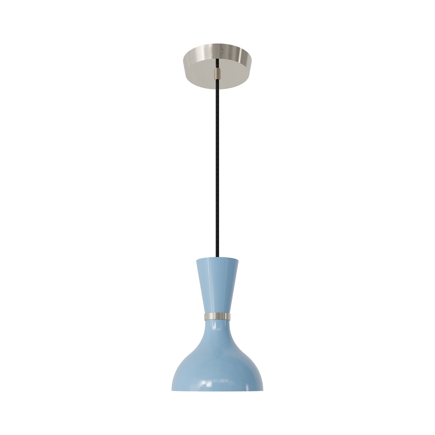 Clare Pendant Light in Polished Nickel/Baby Blue.