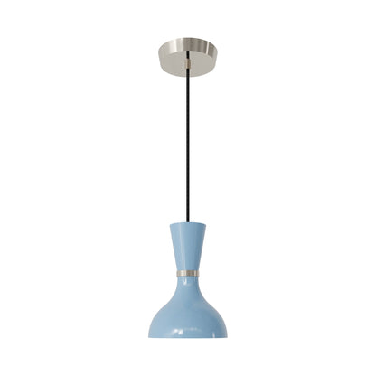 Clare Pendant Light in Polished Nickel/Baby Blue.