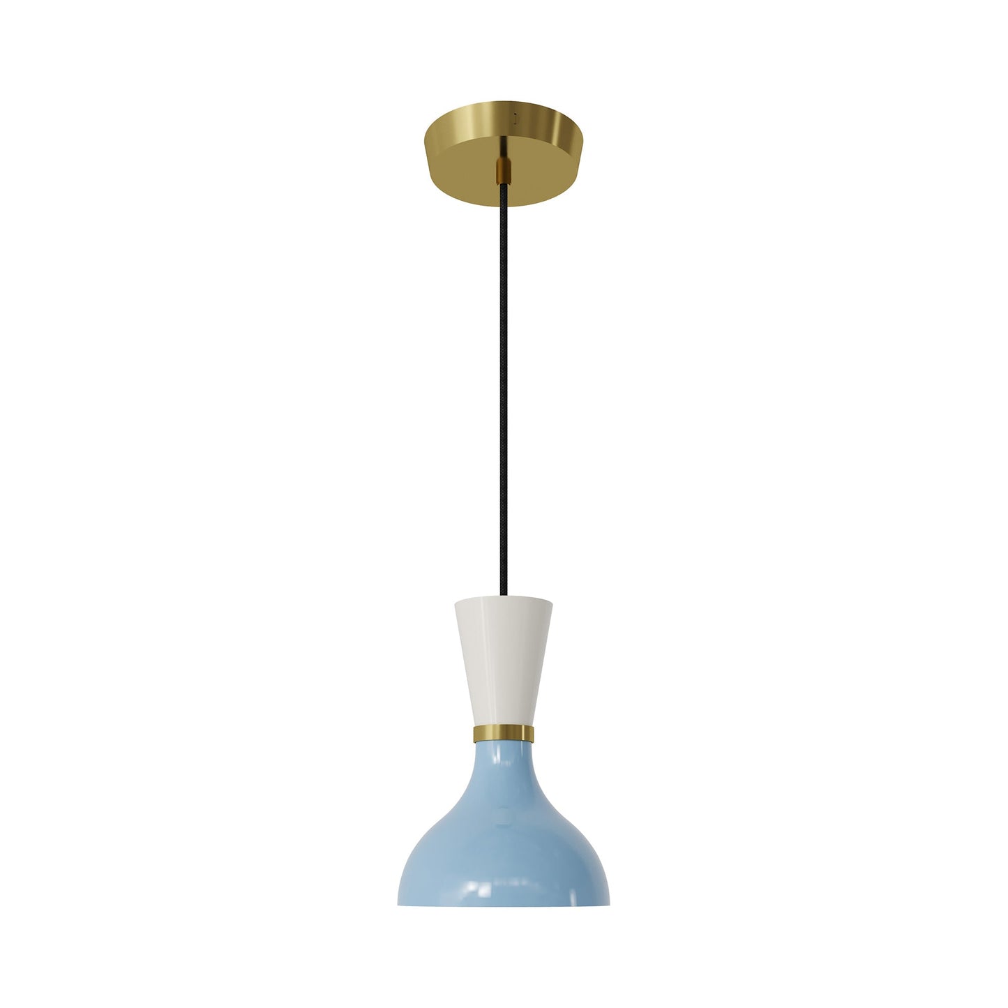 Clare Pendant Light in Modern Brass/Baby Blue and Lily.