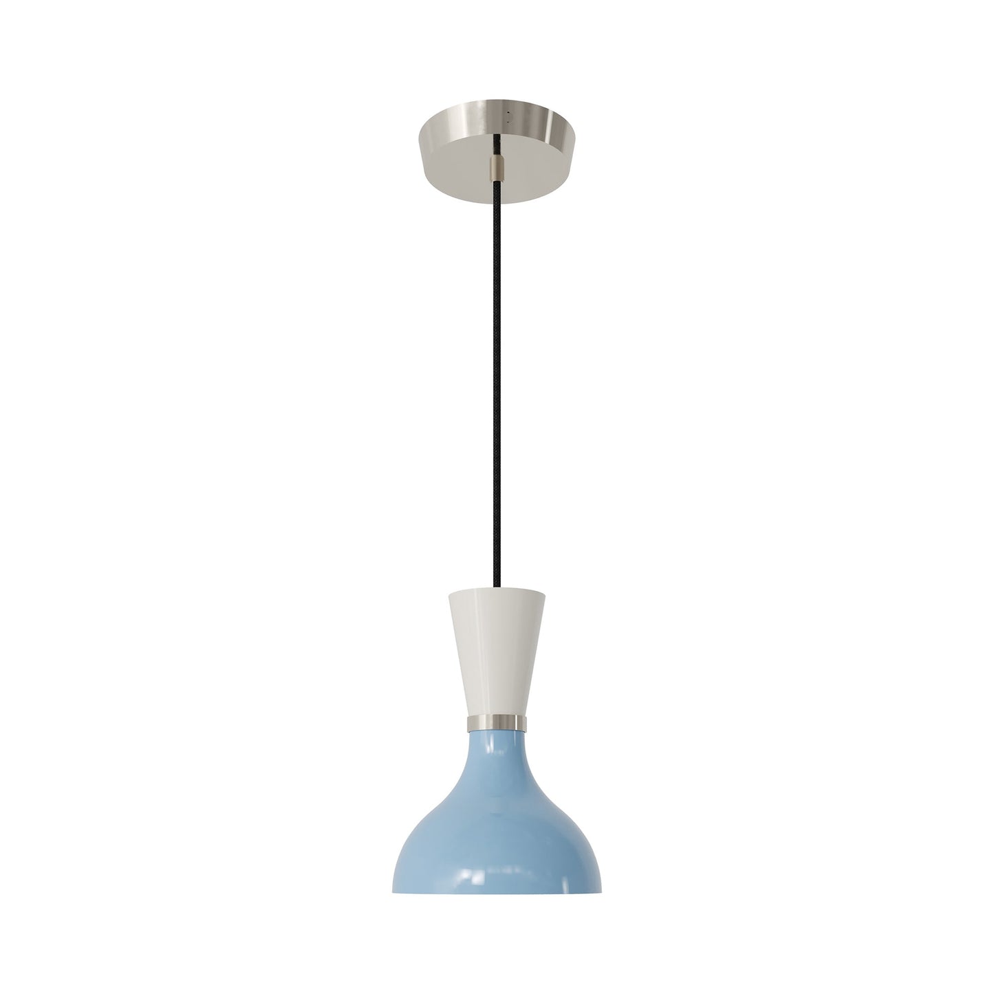 Clare Pendant Light in Polished Nickel/Baby Blue and Lily.