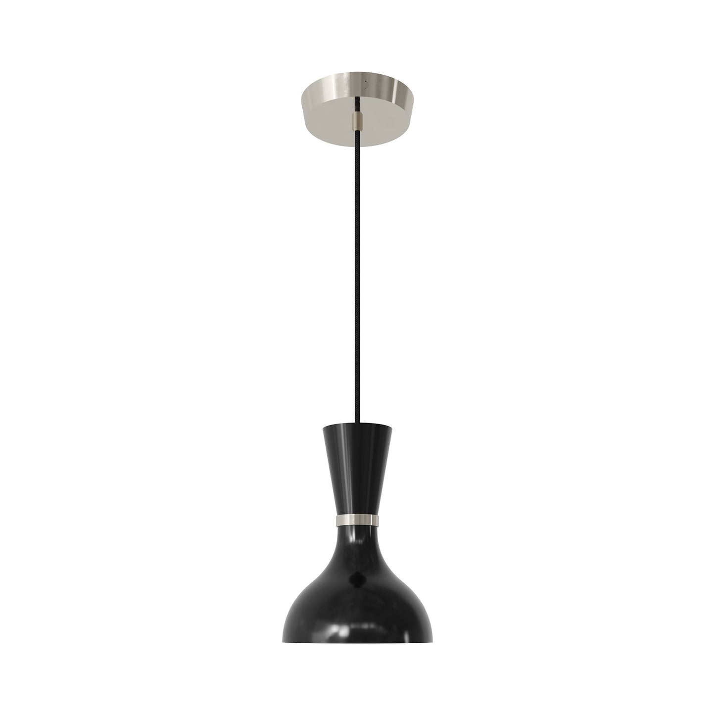 Clare Pendant Light in Polished Nickel/Obsidian.