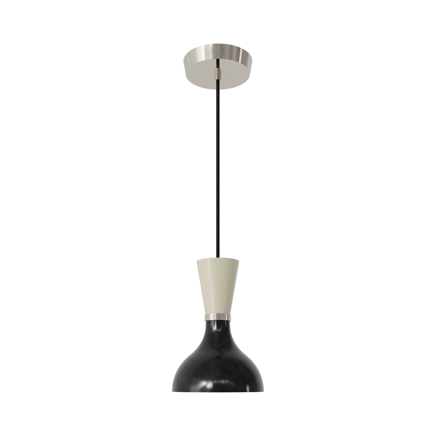 Clare Pendant Light in Polished Nickel/Obsidian and Bone.