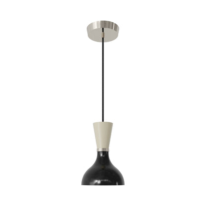 Clare Pendant Light in Polished Nickel/Obsidian and Bone.
