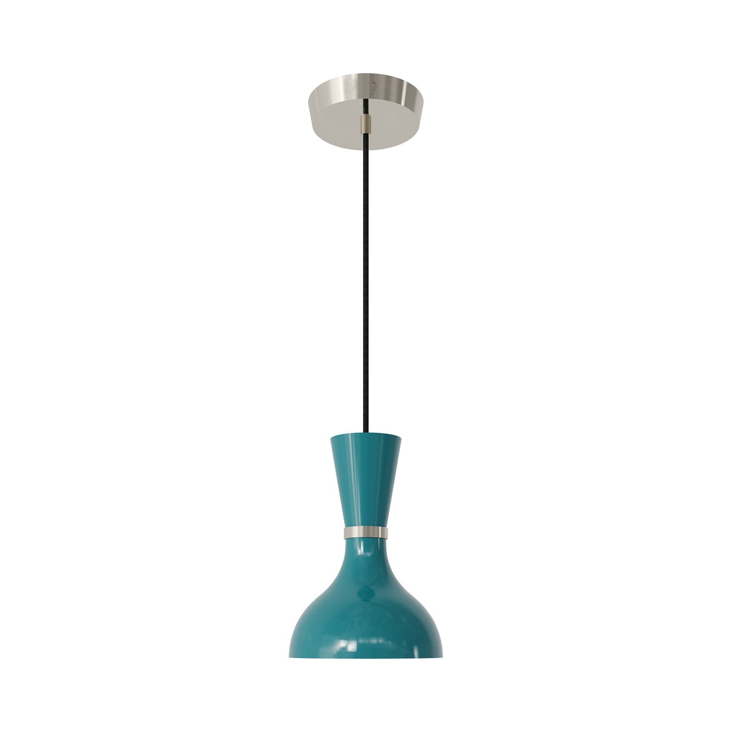 Clare Pendant Light in Polished Nickel/Peacock.