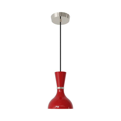 Clare Pendant Light in Polished Nickel/Ruby Red.