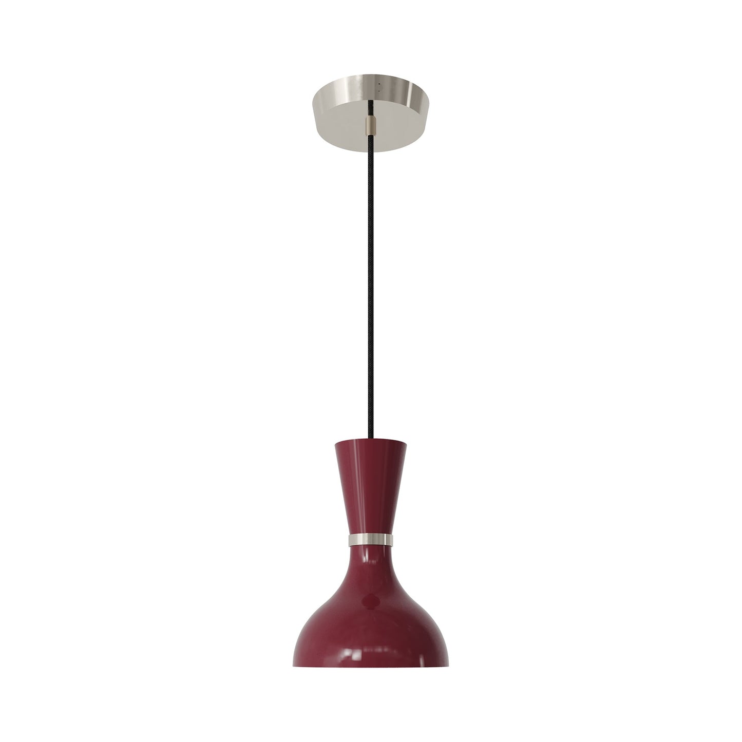 Clare Pendant Light in Polished Nickel/Sugar Plum.