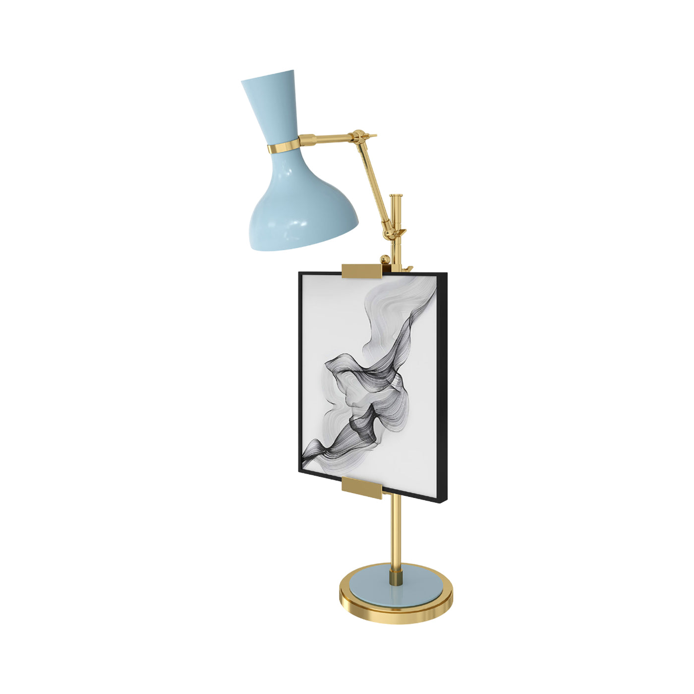 Clare Table Lamp in Modern Brass/Baby Blue.