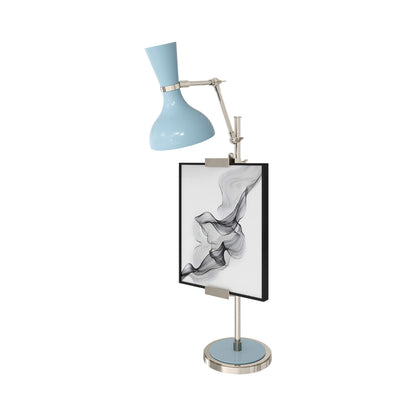 Clare Table Lamp in Polished Nickel/Baby Blue.