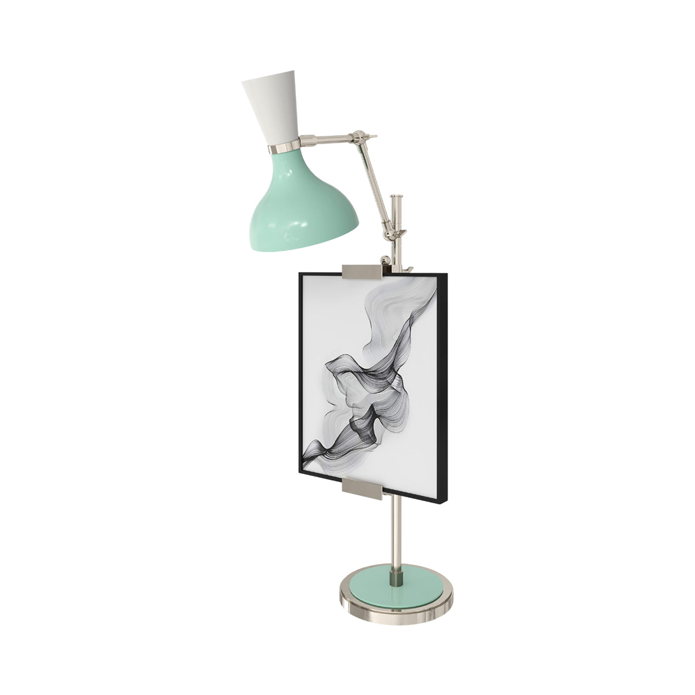 Clare Table Lamp in Polished Nickel/Mint and Lily.