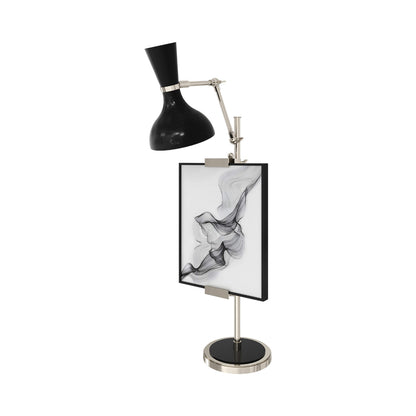 Clare Table Lamp in Polished Nickel/Obsidian.