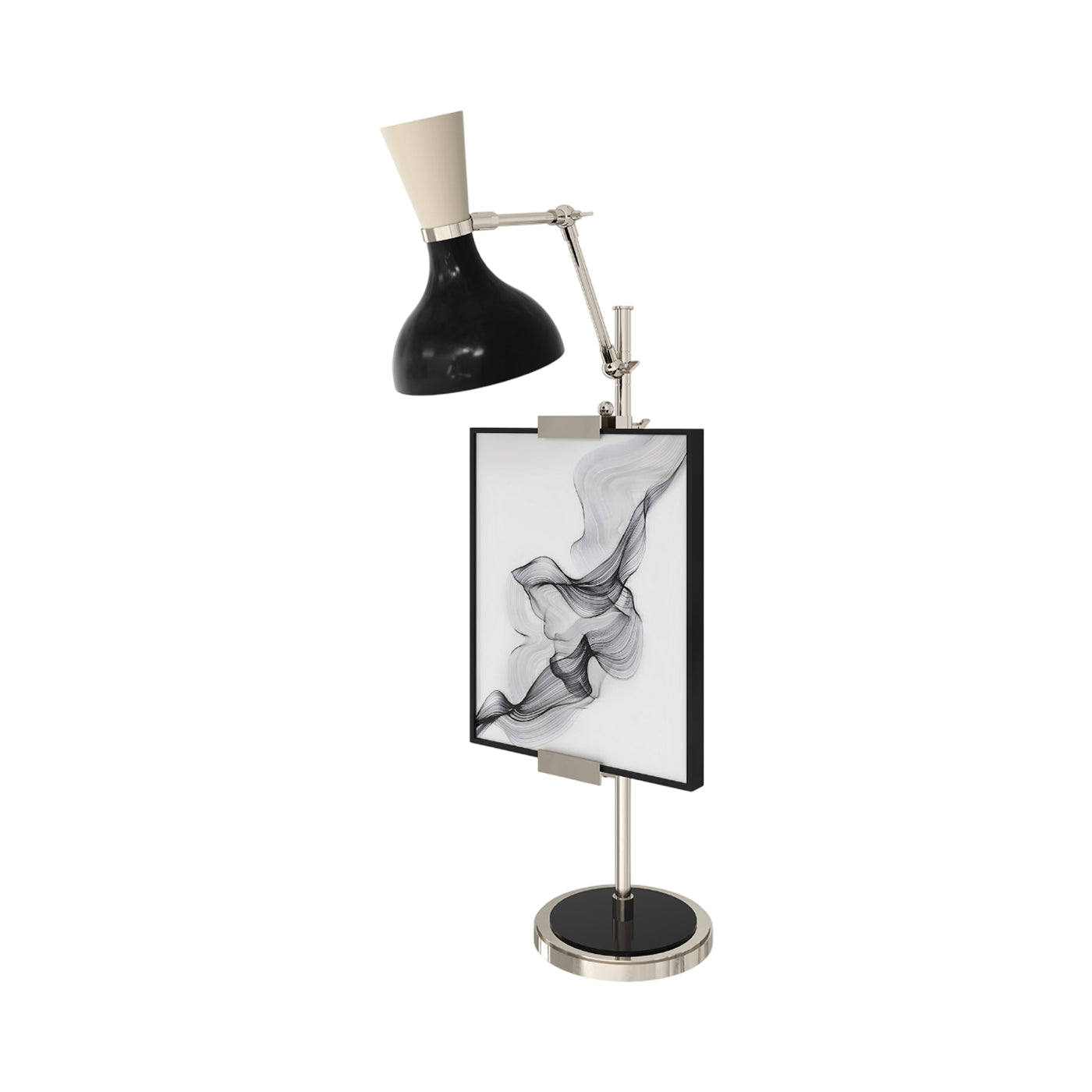 Clare Table Lamp in Polished Nickel/Obsidian and Bone.