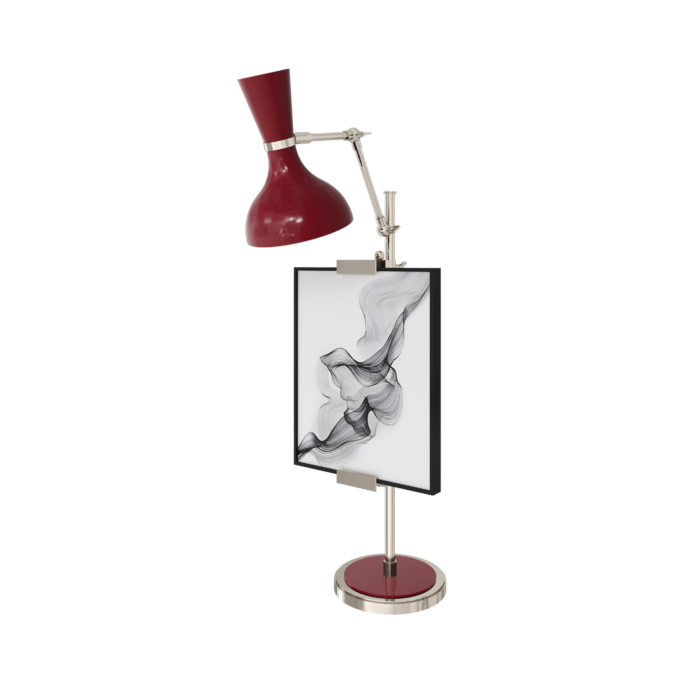 Clare Table Lamp in Polished Nickel/Oxblood.