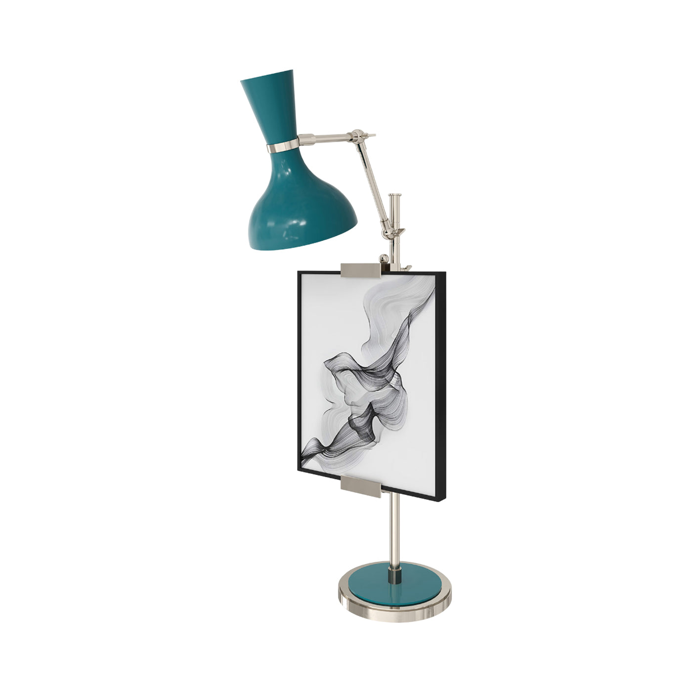 Clare Table Lamp in Polished Nickel/Peacock.