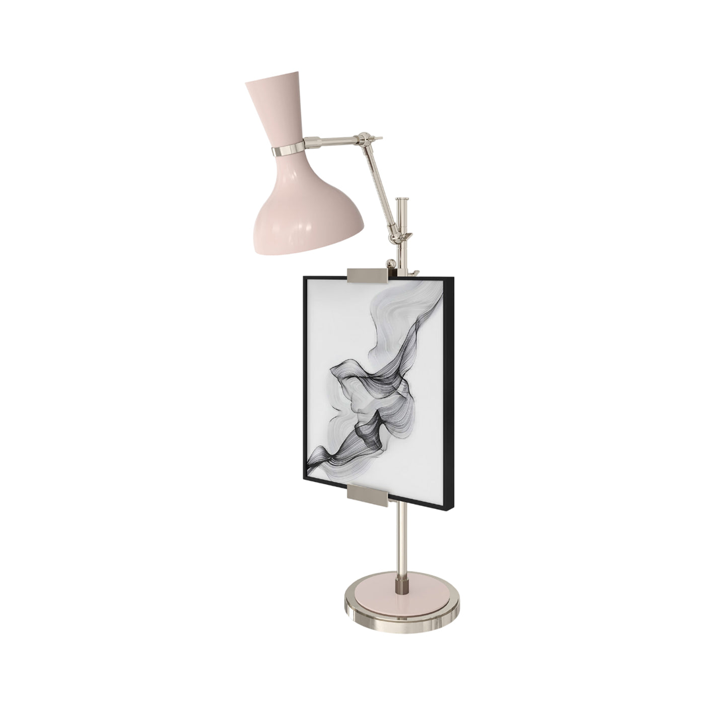 Clare Table Lamp in Polished Nickel/Rose Water.