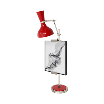Clare Table Lamp in Polished Nickel/Ruby Red.