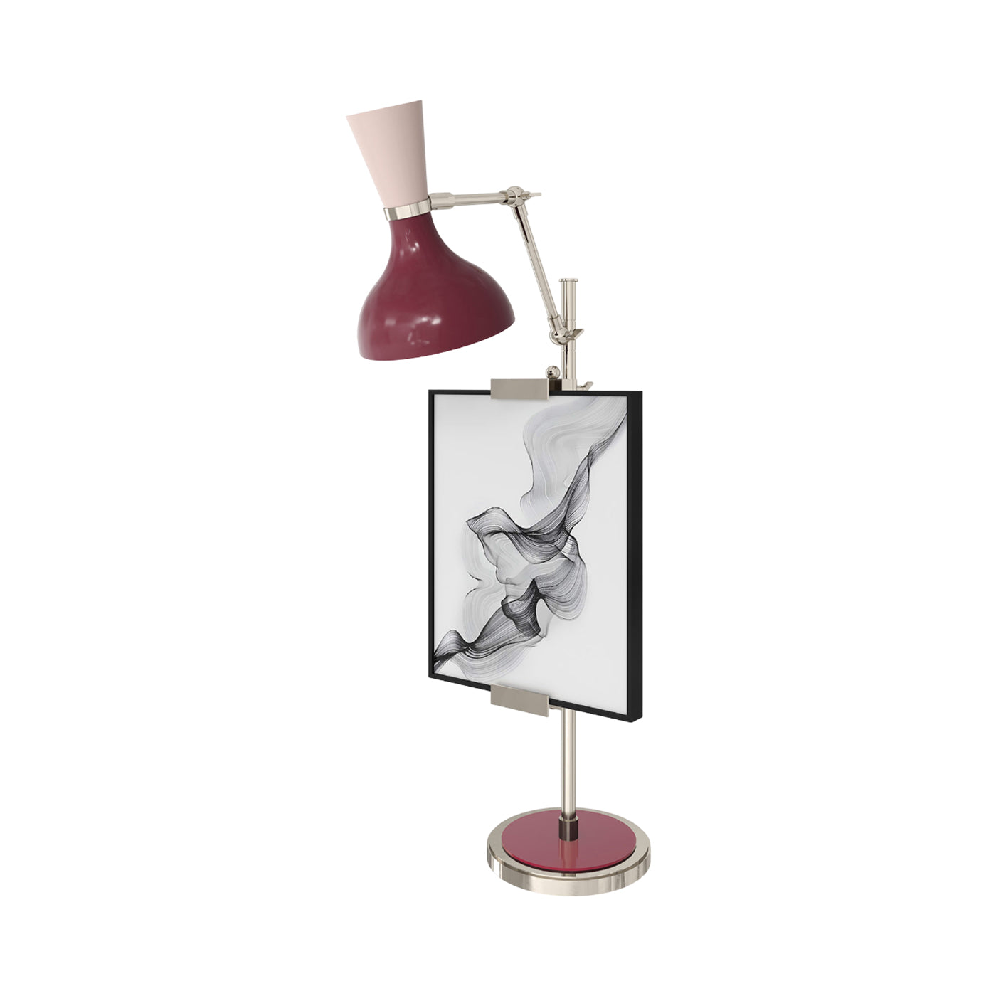 Clare Table Lamp in Polished Nickel/Sugar Plum and Rose Water.