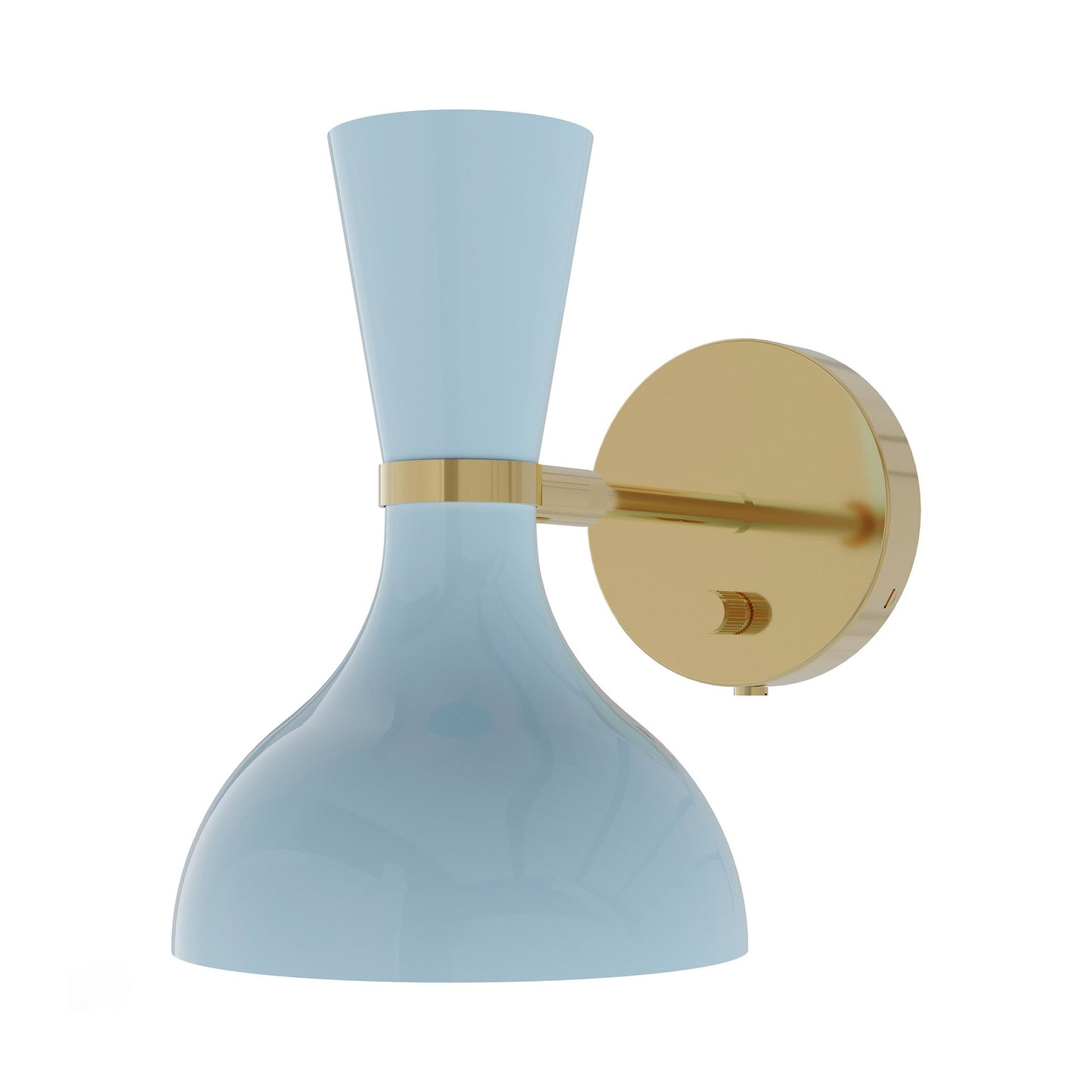 Clare Wall Light in Modern Brass/Baby Blue.