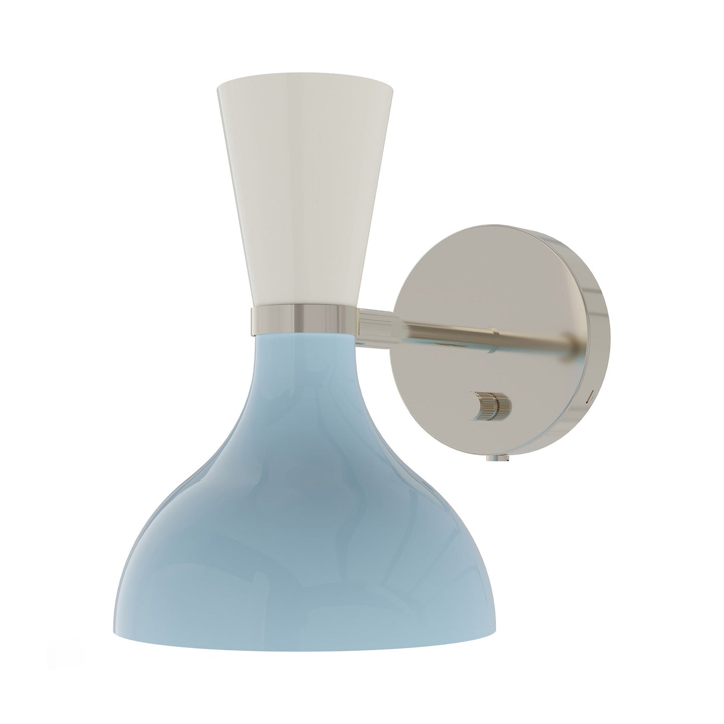 Clare Wall Light in Polished Nickel/Baby Blue and Lily.