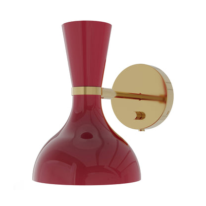 Clare Wall Light in Modern Brass/Oxblood.