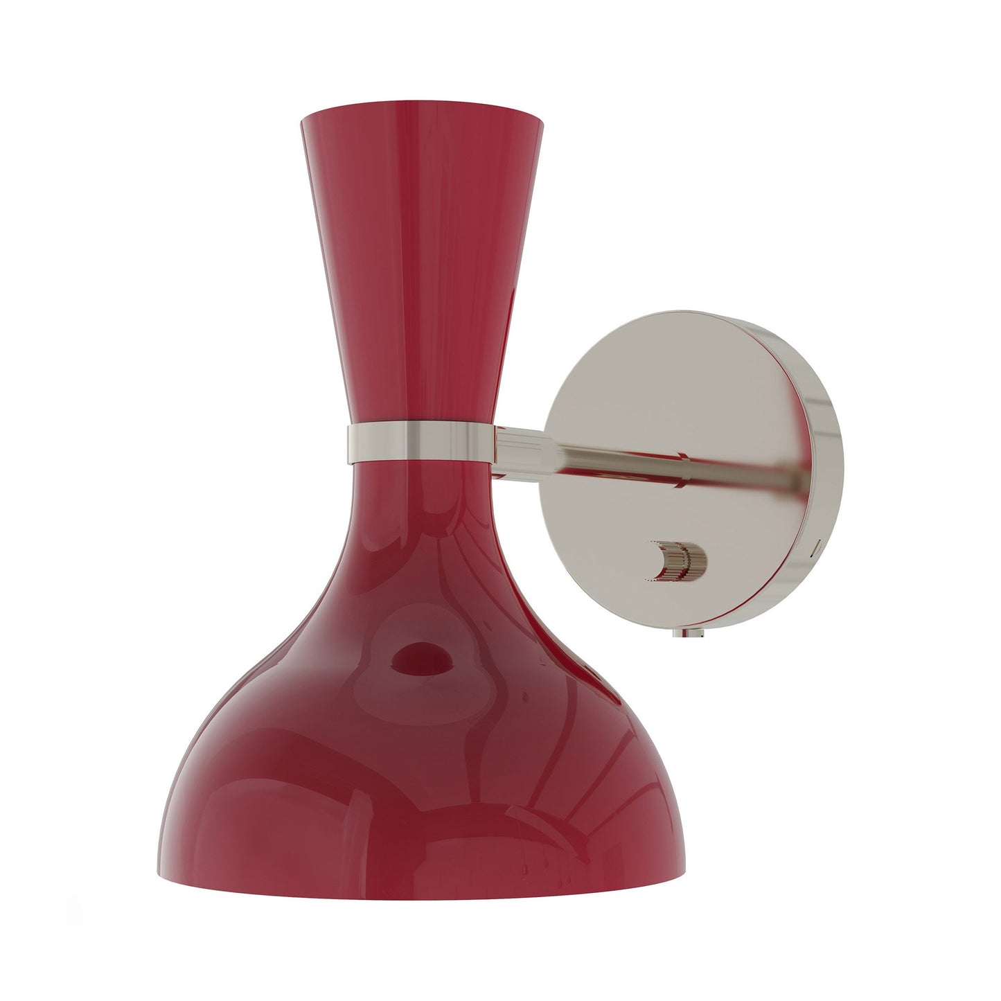 Clare Wall Light in Polished Nickel/Oxblood.