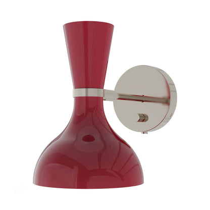 Clare Wall Light in Polished Nickel/Oxblood.