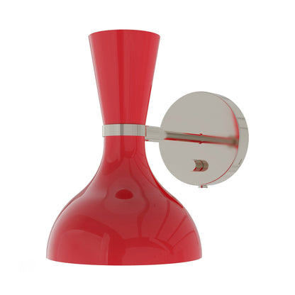 Clare Wall Light in Polished Nickel/Ruby Red.