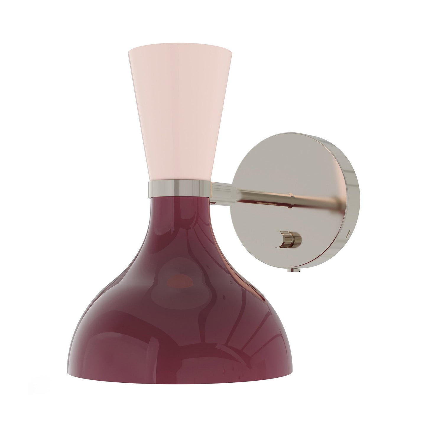 Clare Wall Light in Polished Nickel/Sugar Plum and Rose Water.
