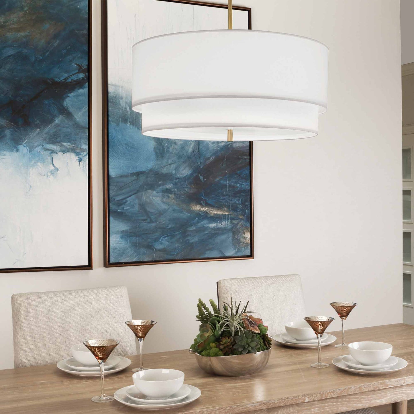 Decker Drum Pendant Light in dining room.