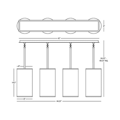 Echo Linear Chandelier - line drawing.