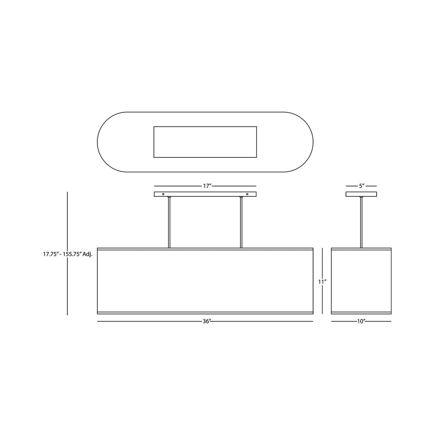 Elena Linear Chandelier - line drawing.