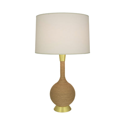 Hatteras Table Lamp in Modern Brass/Fondine Fabric.