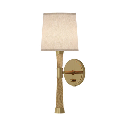 Hatteras Wall Light in Modern Brass/Open Weave Heather Linen.