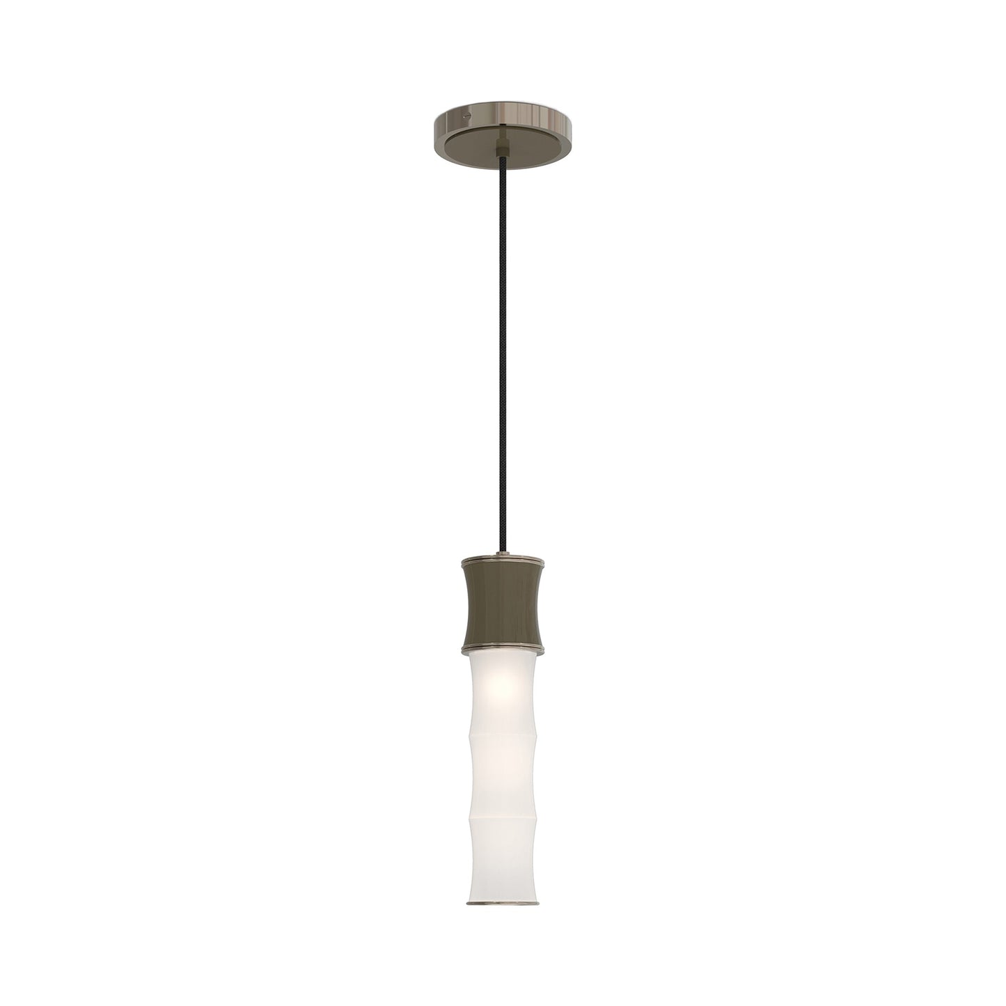 Kane Pendant Light in Matte Smokey Taupe/Polished Nickel.