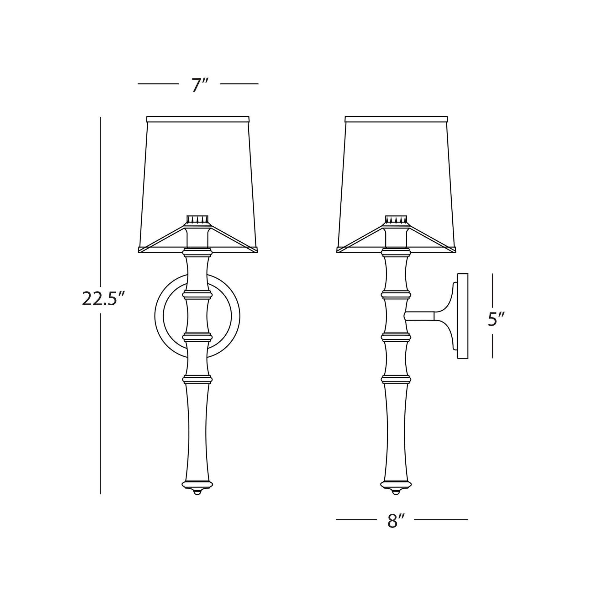 Kane Single Wall Light - line drawing.