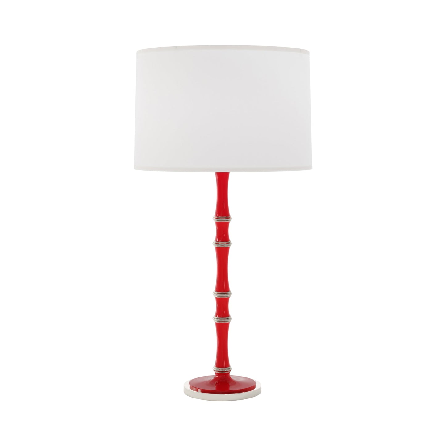 Kane Table Lamp in Ruby Red/Polished Nickel/Ascot White.