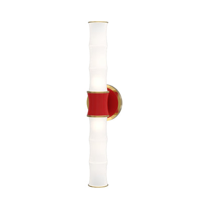 Kane Vertical Wall Light in Ruby Red/Modern Brass.