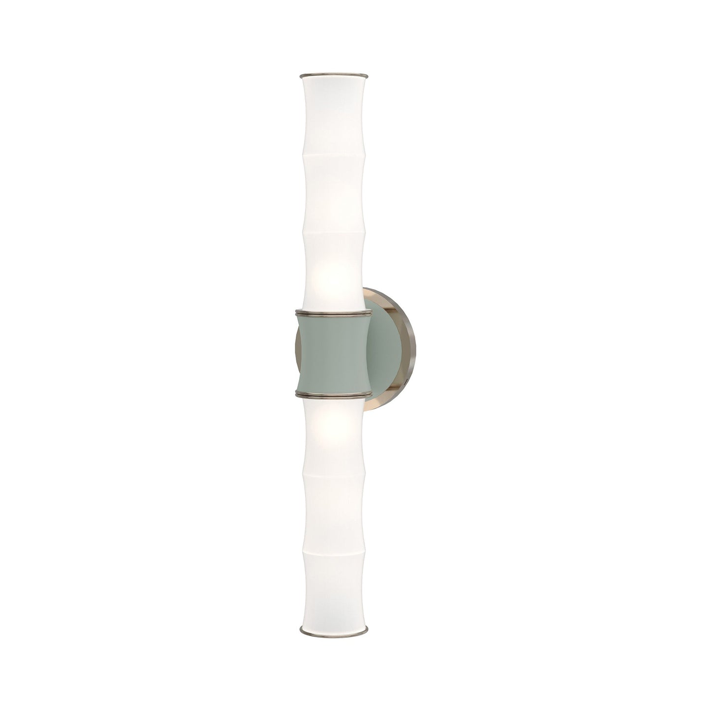 Kane Vertical Wall Light in Matte Celadon/Polished Nickel.