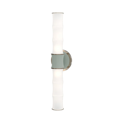 Kane Vertical Wall Light in Matte Celadon/Polished Nickel.