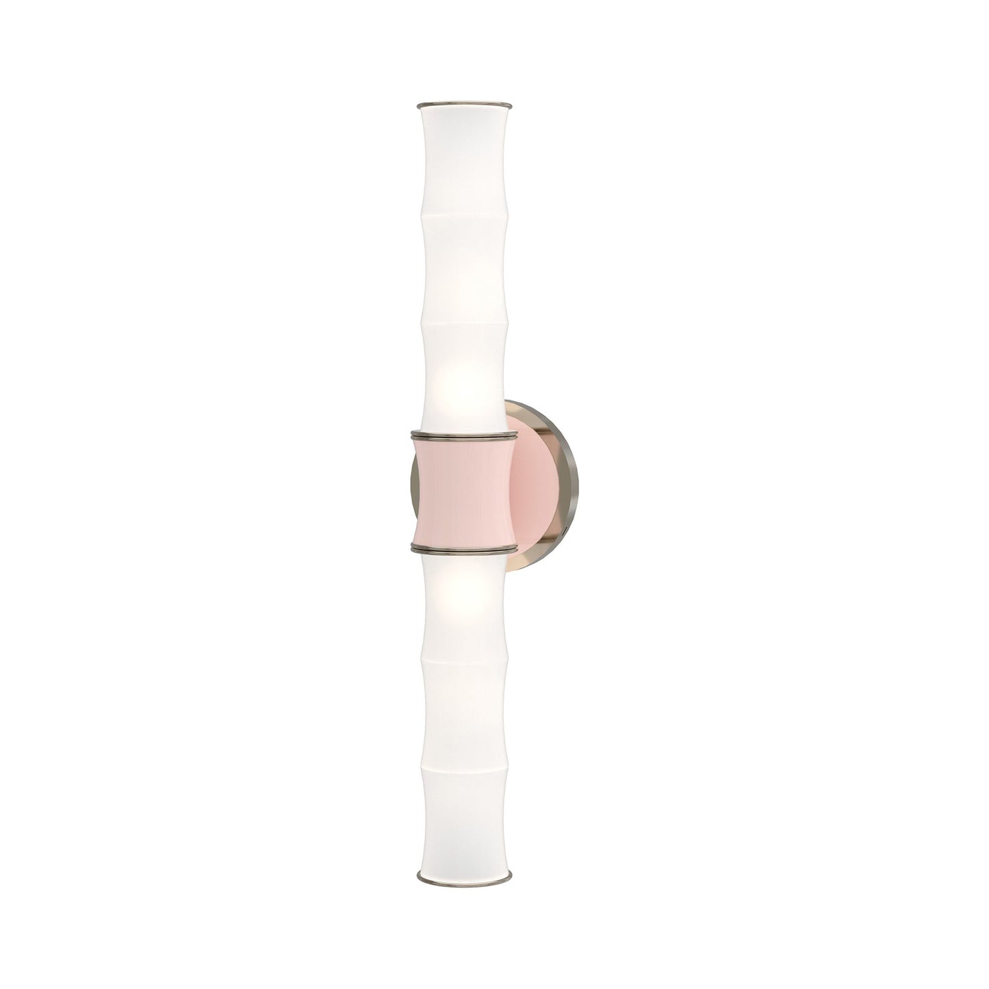 Kane Vertical Wall Light in Rose Water/Polished Nickel.