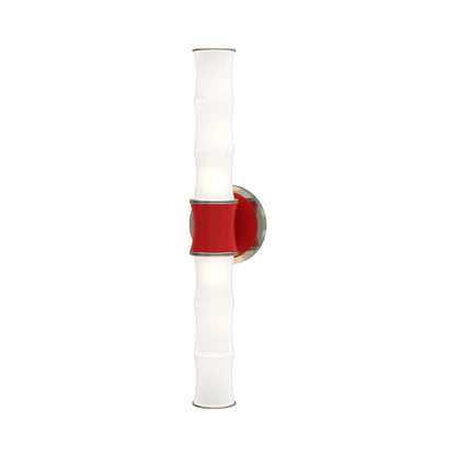 Kane Vertical Wall Light in Ruby Red/Polished Nickel.