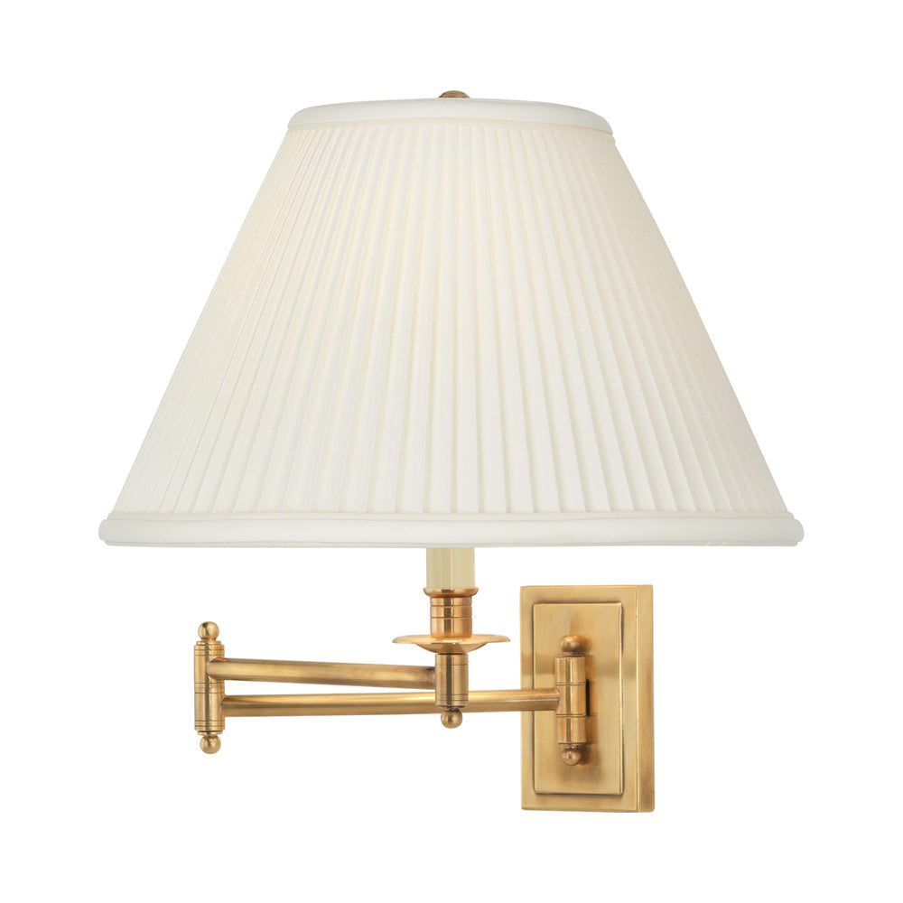 Kinetic Swing Arm Wall Light in Antique Brass/Natural Side Pleat.