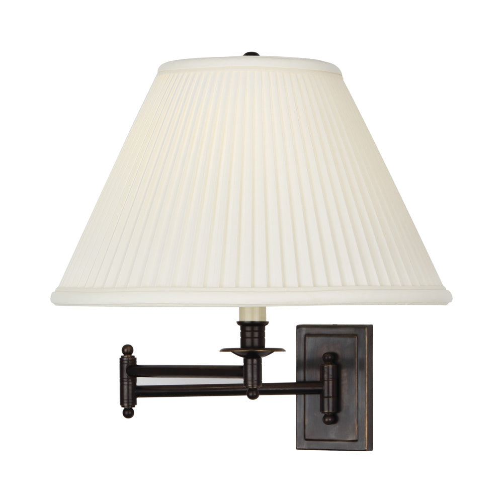 Kinetic Swing Arm Wall Light in Deep Patina Bronze/Natural Side Pleat.